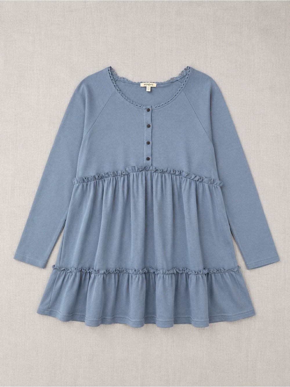 Umgee Dusty Blue Long Sleeve Dress with Ruffles